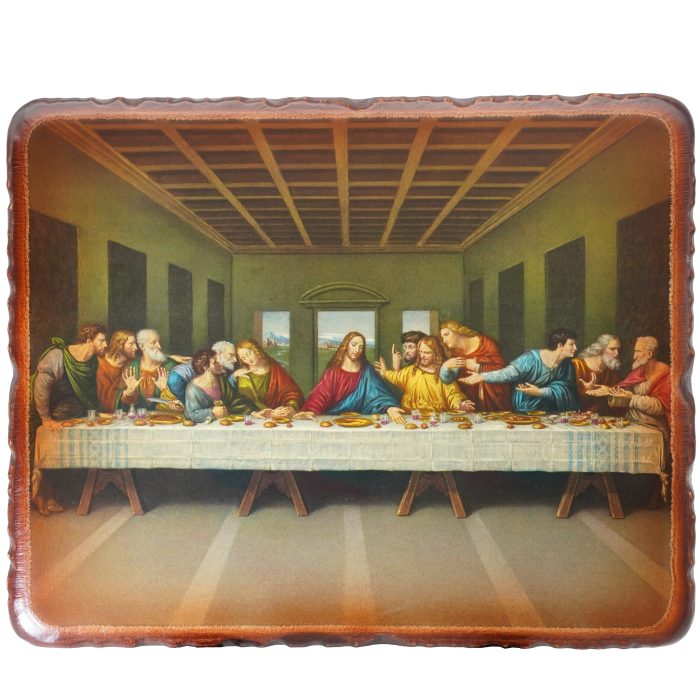 方形木版画-粗糙木版-最后的晚餐-莱奥纳多-带印刷图案-20x25cm Catholic religious art