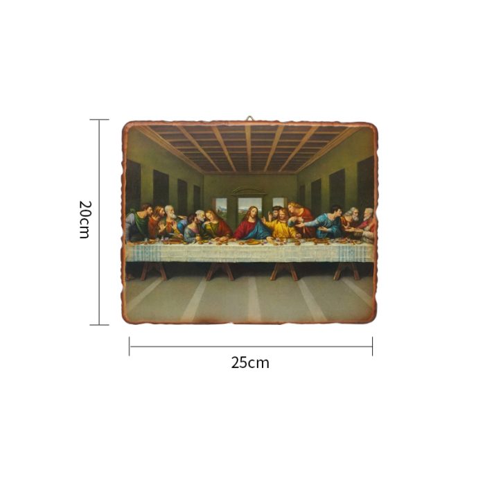 方形木版画-粗糙木版-最后的晚餐-莱奥纳多-带印刷图案-20x25cm Catholic religious art