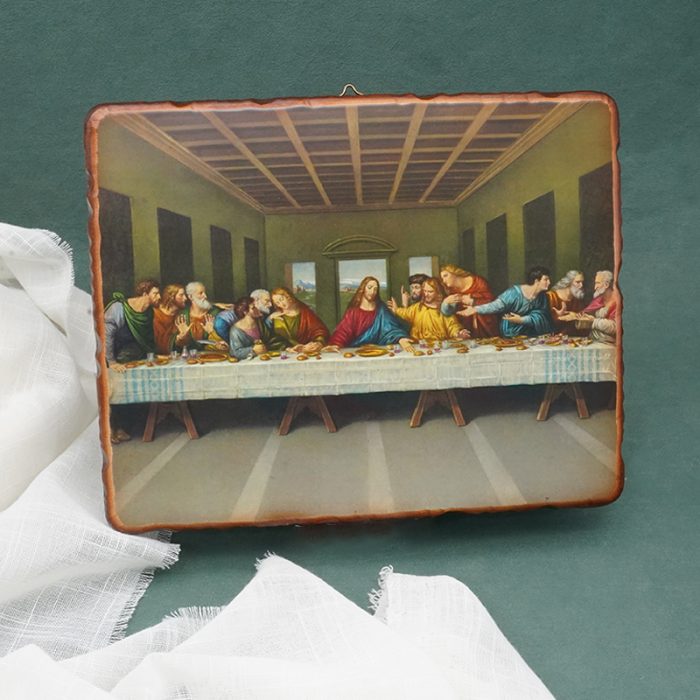 方形木版画-粗糙木版-最后的晚餐-莱奥纳多-带印刷图案-20x25cm Catholic religious art