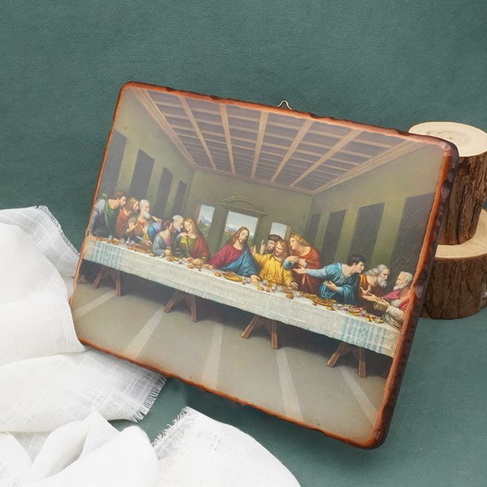 方形木版画-粗糙木版-最后的晚餐-莱奥纳多-带印刷图案-20x25cm Catholic religious art