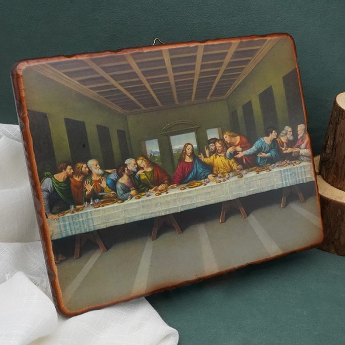 方形木版画-粗糙木版-最后的晚餐-莱奥纳多-带印刷图案-20x25cm Catholic religious art