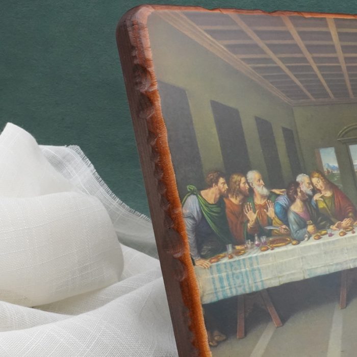 方形木版画-粗糙木版-最后的晚餐-莱奥纳多-带印刷图案-20x25cm Catholic religious art