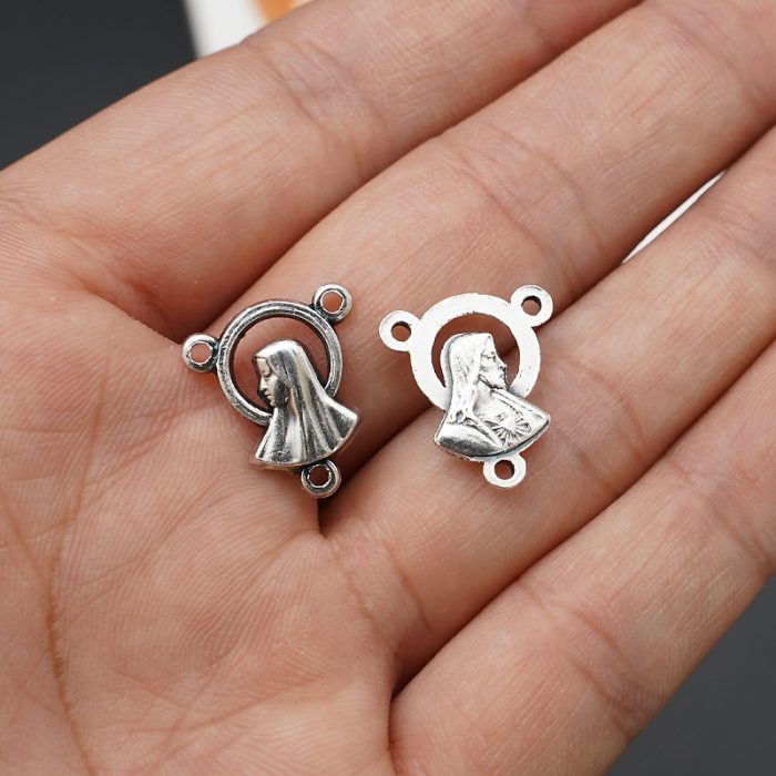 DIY三通-耶稣圣心+圣母-锌合金-1.3x1cm Catholic religious art