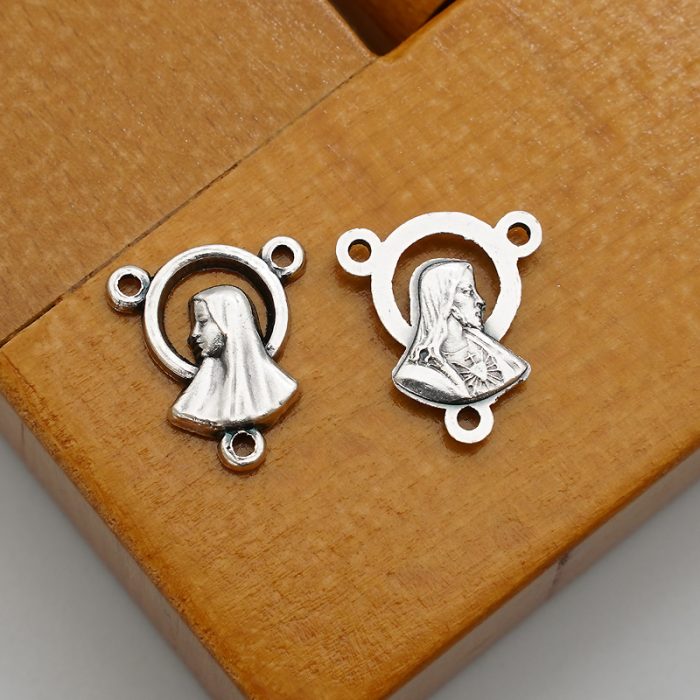 DIY三通-耶稣圣心+圣母-锌合金-1.3x1cm Catholic religious art