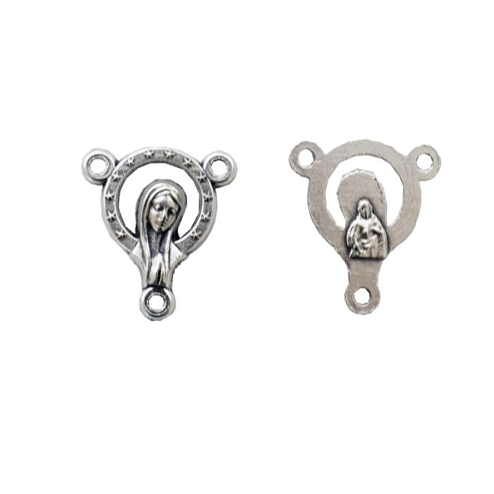 DIY三通-圣母+耶稣圣心-锌合金-银色-1.4cm Catholic religious art