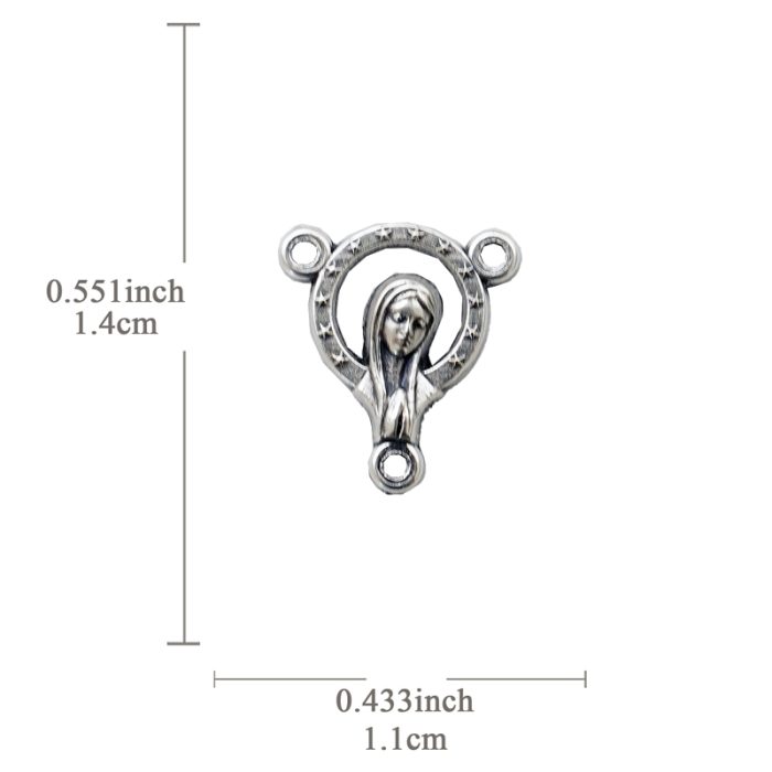 DIY三通-圣母+耶稣圣心-锌合金-银色-1.4cm Catholic religious art