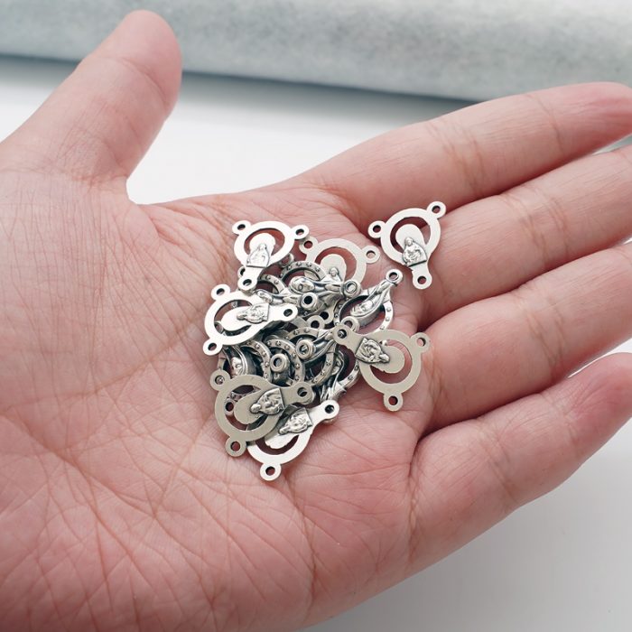 DIY三通-圣母+耶稣圣心-锌合金-银色-1.4cm Catholic religious art