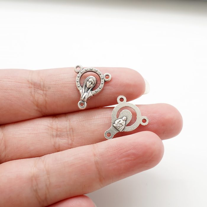 DIY三通-圣母+耶稣圣心-锌合金-银色-1.4cm Catholic religious art