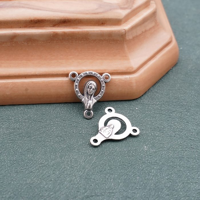 DIY三通-圣母+耶稣圣心-锌合金-银色-1.4cm Catholic religious art