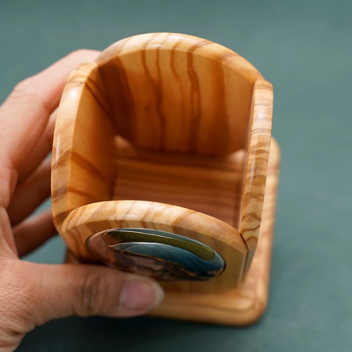 银浮雕橄榄木摆件笔筒-圣母抱耶稣-8.8x8.8x11cm Catholic religious art