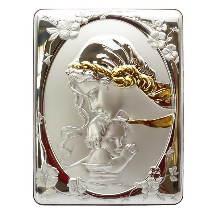 银浮雕摆台-圣母抱耶稣款一-25X33CM Catholic religious art