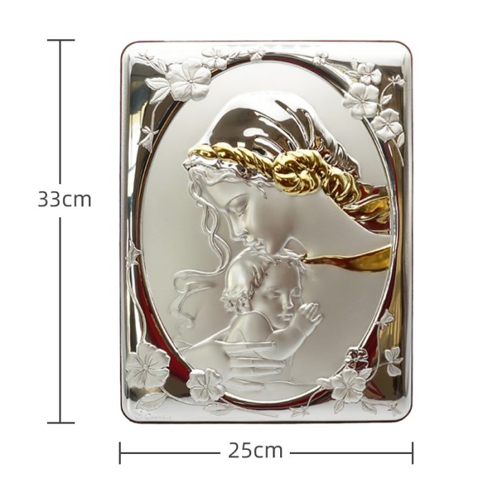 银浮雕摆台-圣母抱耶稣款一-25X33CM Catholic religious art