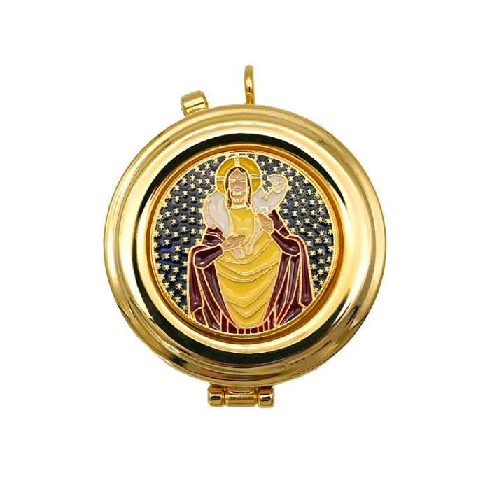【现货】便携圣体盒-珐琅善牧图案-直径5cm Catholic religious art