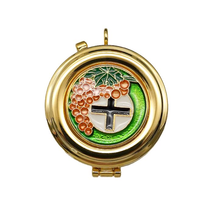【现货】便携圣体盒-珐琅葡萄与十字-直径5cm Catholic religious art