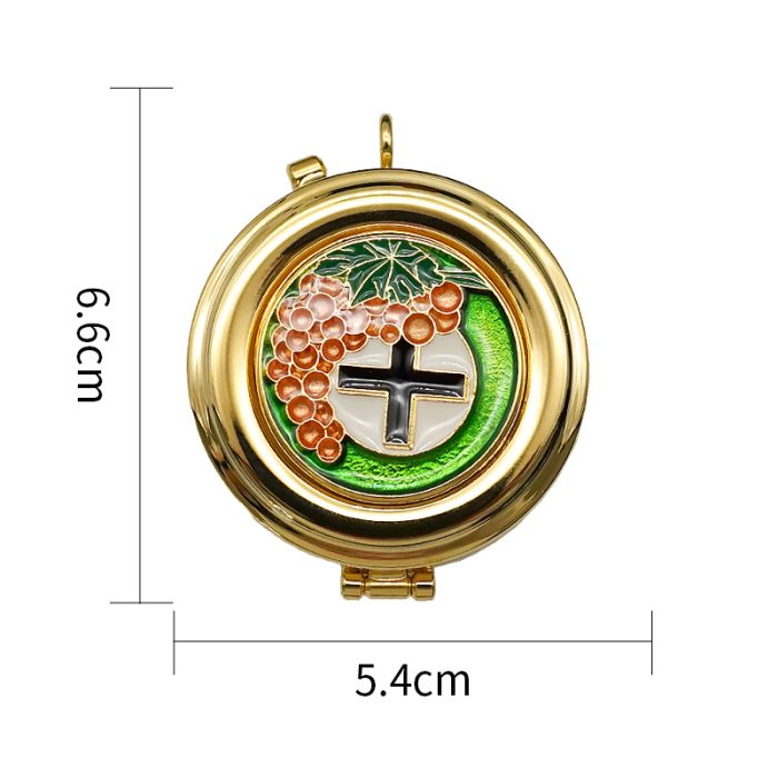 【现货】便携圣体盒-珐琅葡萄与十字-直径5cm Catholic religious art