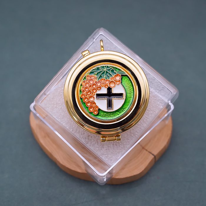 【现货】便携圣体盒-珐琅葡萄与十字-直径5cm Catholic religious art