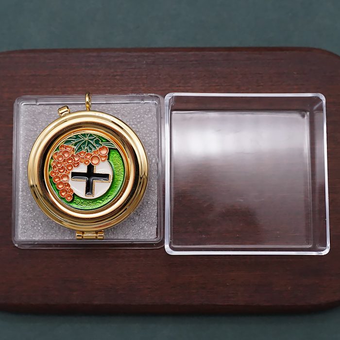 【现货】便携圣体盒-珐琅葡萄与十字-直径5cm Catholic religious art