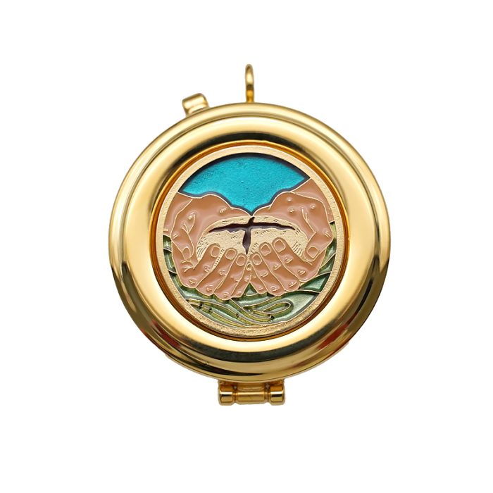 【现货】便携圣体盒-珐琅双手与面包-直径5cm Catholic religious art