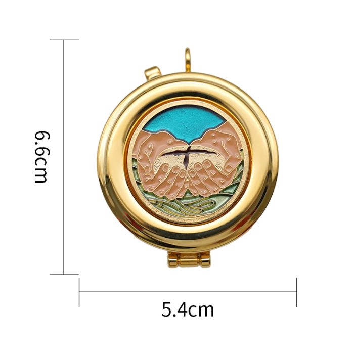 【现货】便携圣体盒-珐琅双手与面包-直径5cm Catholic religious art