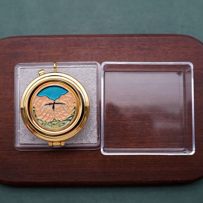 【现货】便携圣体盒-珐琅双手与面包-直径5cm Catholic religious art