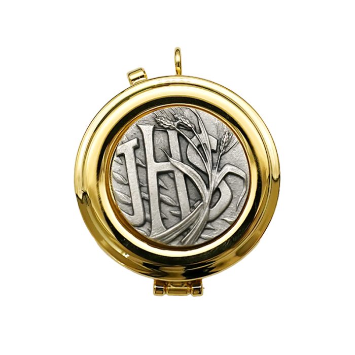 【现货】便携圣体盒- JHS与谷物图案-直径5cm Catholic religious art