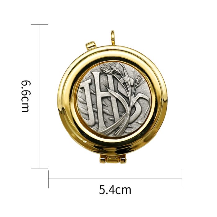 【现货】便携圣体盒- JHS与谷物图案-直径5cm Catholic religious art
