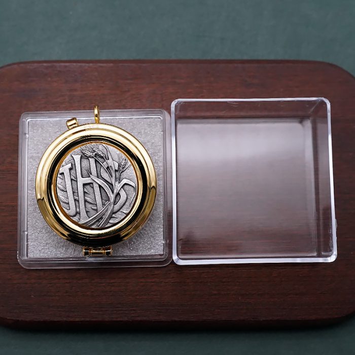 【现货】便携圣体盒- JHS与谷物图案-直径5cm Catholic religious art