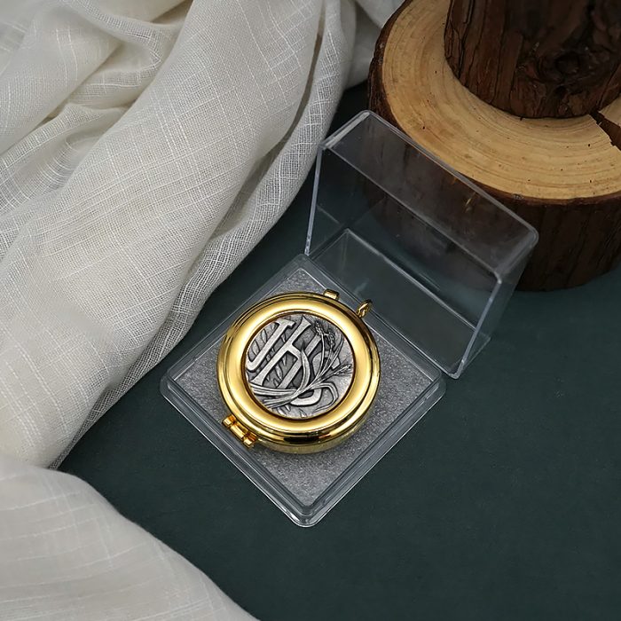 【现货】便携圣体盒- JHS与谷物图案-直径5cm Catholic religious art