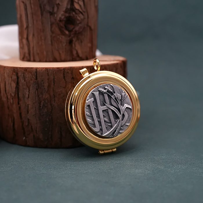 【现货】便携圣体盒- JHS与谷物图案-直径5cm Catholic religious art