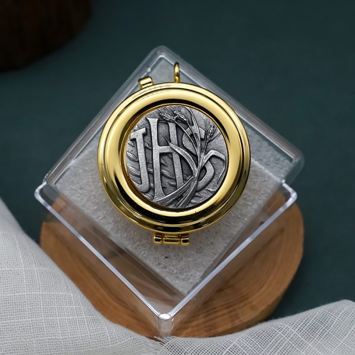 【现货】便携圣体盒- JHS与谷物图案-直径5cm Catholic religious art