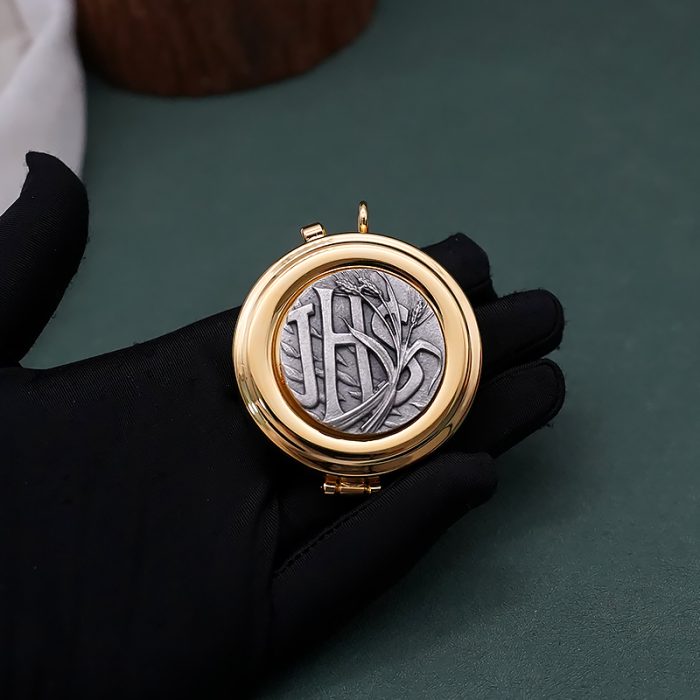 【现货】便携圣体盒- JHS与谷物图案-直径5cm Catholic religious art