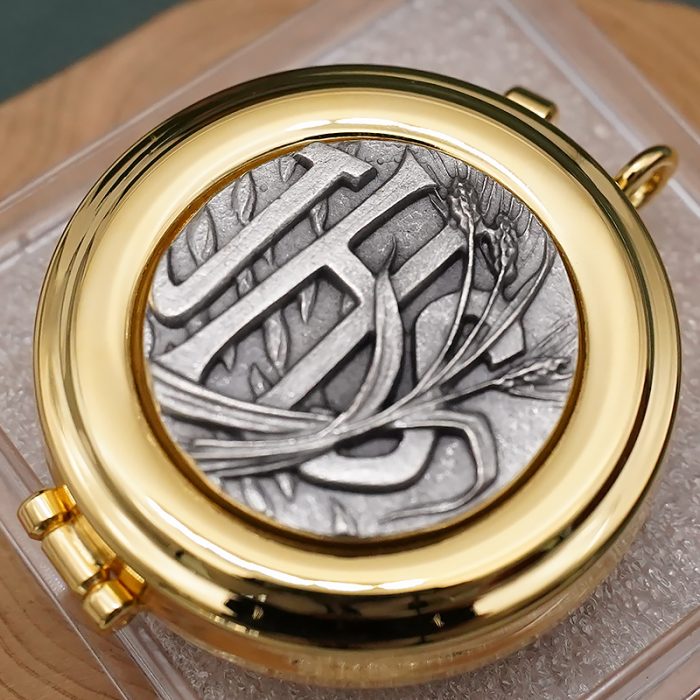 【现货】便携圣体盒- JHS与谷物图案-直径5cm Catholic religious art