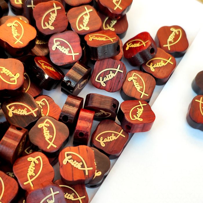 DIY双通-Faith鱼-黄铜嵌木-紫檀木-1.4cm Catholic religious art