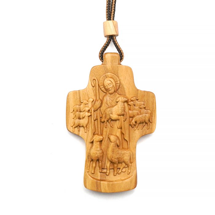 项链十字架-耶稣善牧-橄榄木（带绳）-7x5cm Catholic religious art