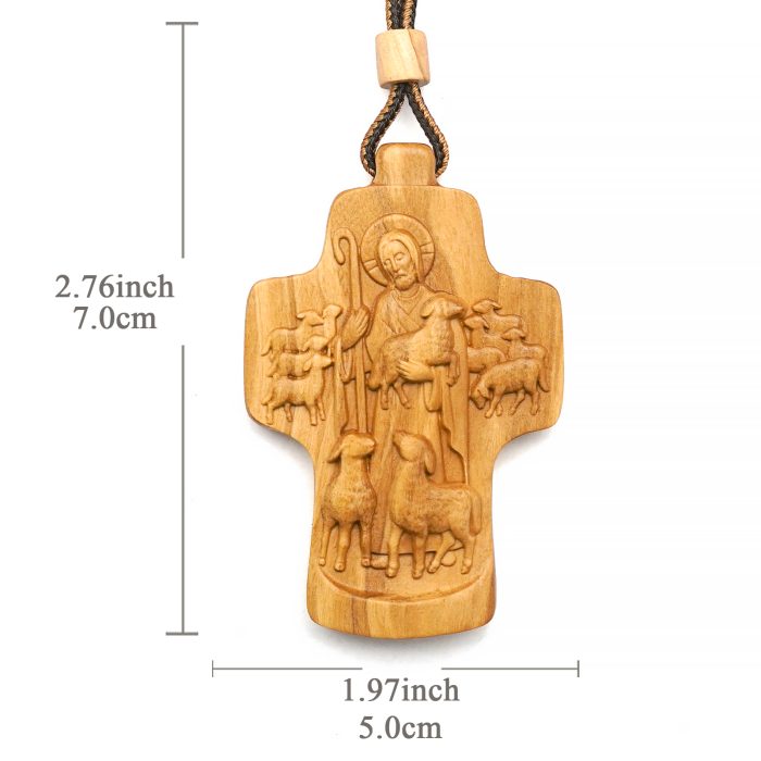 项链十字架-耶稣善牧-橄榄木（带绳）-7x5cm Catholic religious art