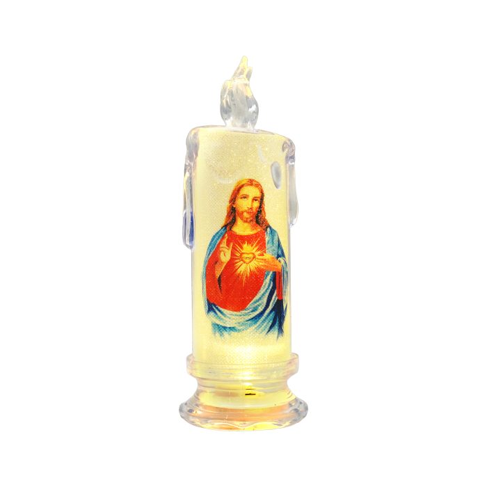 水柱电子蜡-纽扣电池-耶稣圣心-6.5x18.5cm一对 Catholic religious art