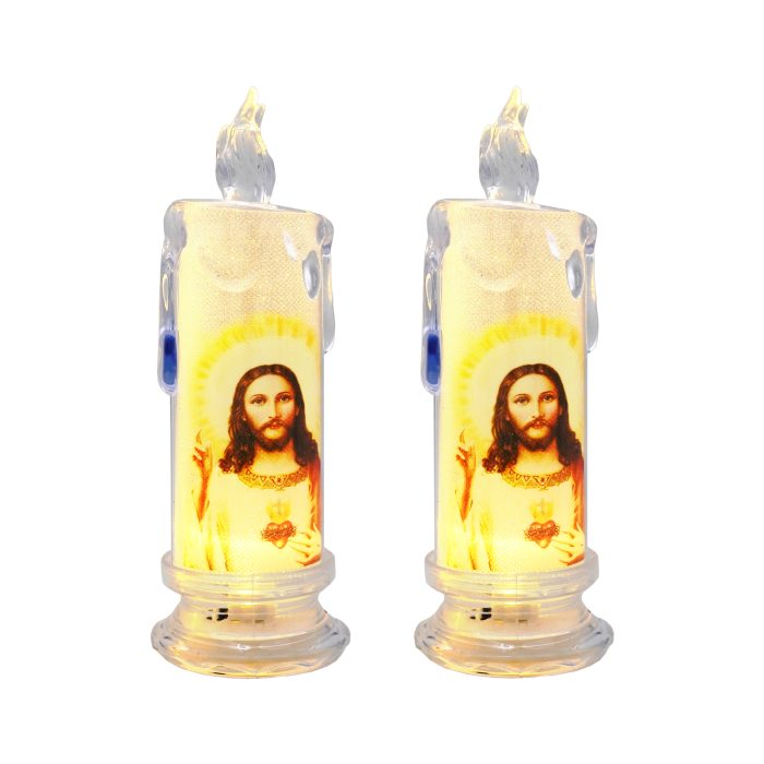 水柱电子蜡-纽扣电池-耶稣圣心B款-6.5x18.5cm一对 Catholic religious art