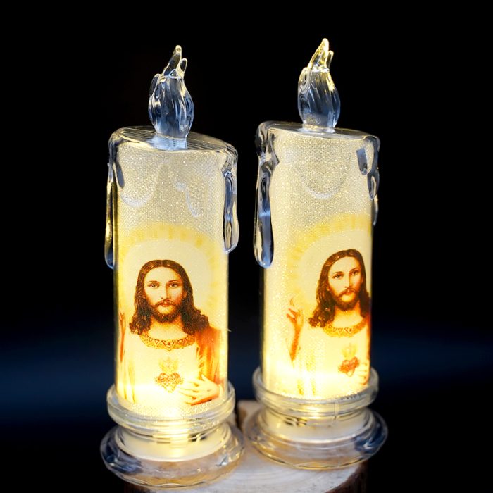 水柱电子蜡-纽扣电池-耶稣圣心B款-6.5x18.5cm一对 Catholic religious art