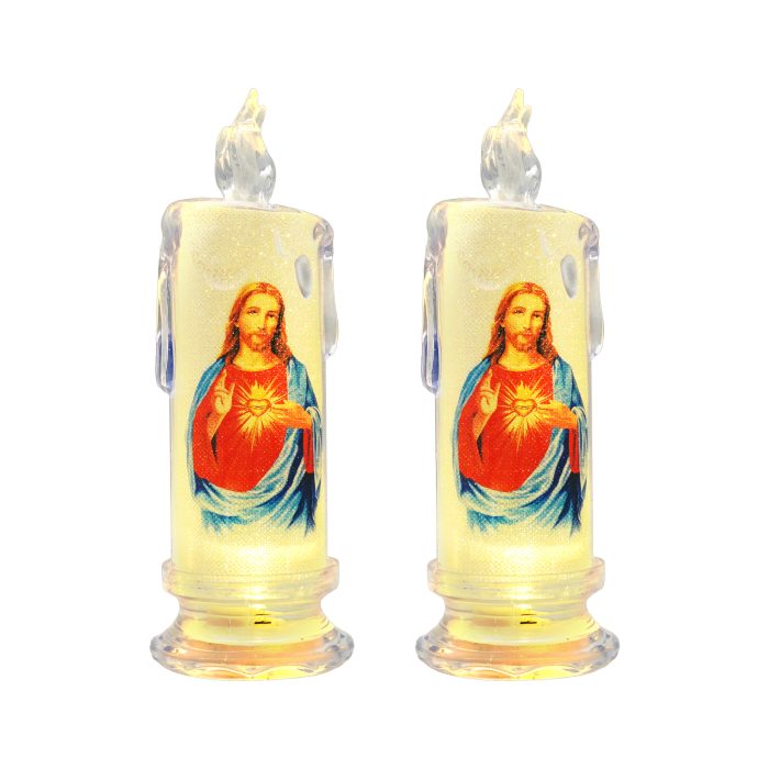 水柱电子蜡-纽扣电池-耶稣圣心-6.5x18.5cm一对 Catholic religious art