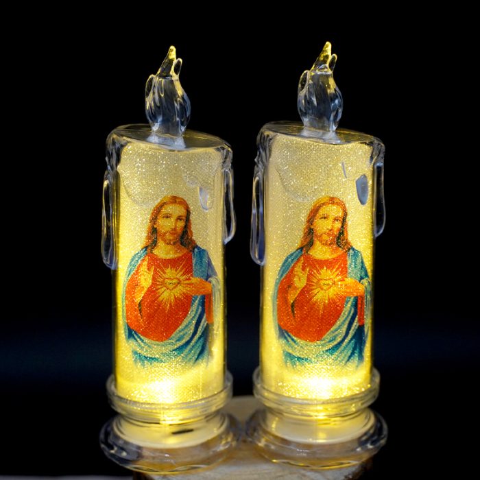 水柱电子蜡-纽扣电池-耶稣圣心-6.5x18.5cm一对 Catholic religious art