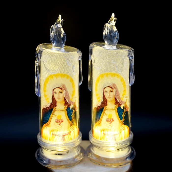 水柱电子蜡-纽扣电池-圣母圣心B款-6.5x18.5cm一对 Catholic religious art