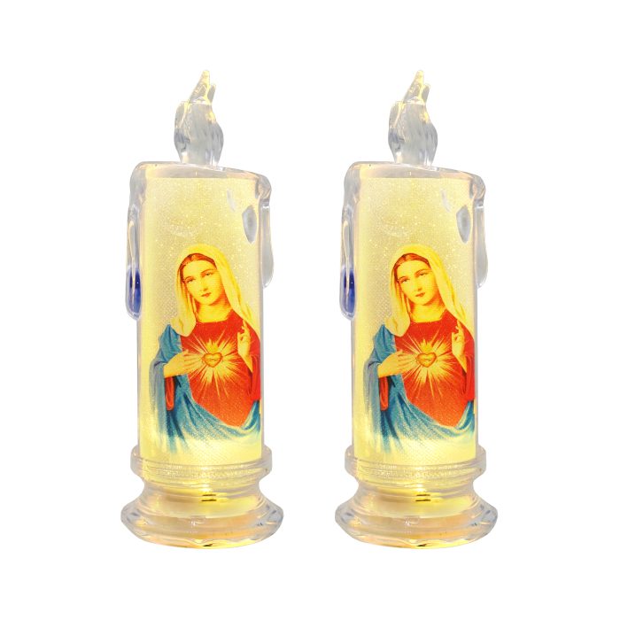 水柱电子蜡-纽扣电池-圣母圣心-6.5x18.5cm一对 Catholic religious art