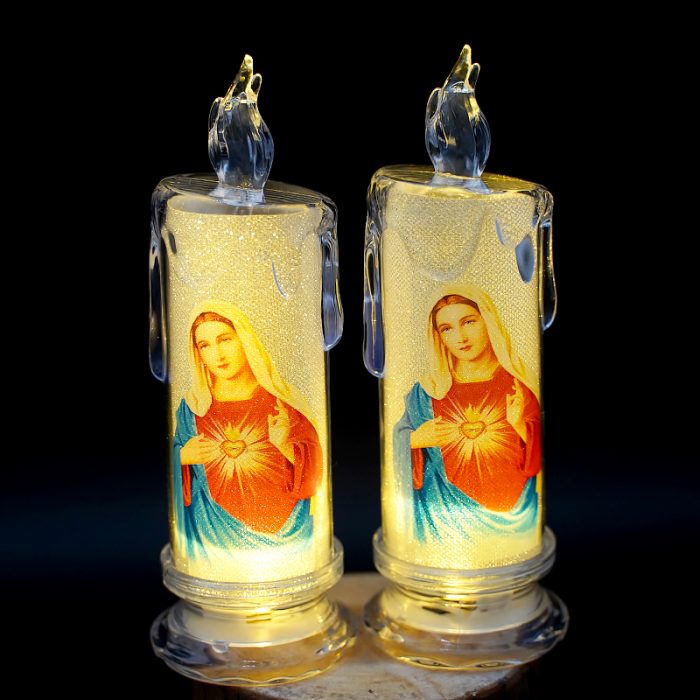 水柱电子蜡-纽扣电池-圣母圣心-6.5x18.5cm一对 Catholic religious art