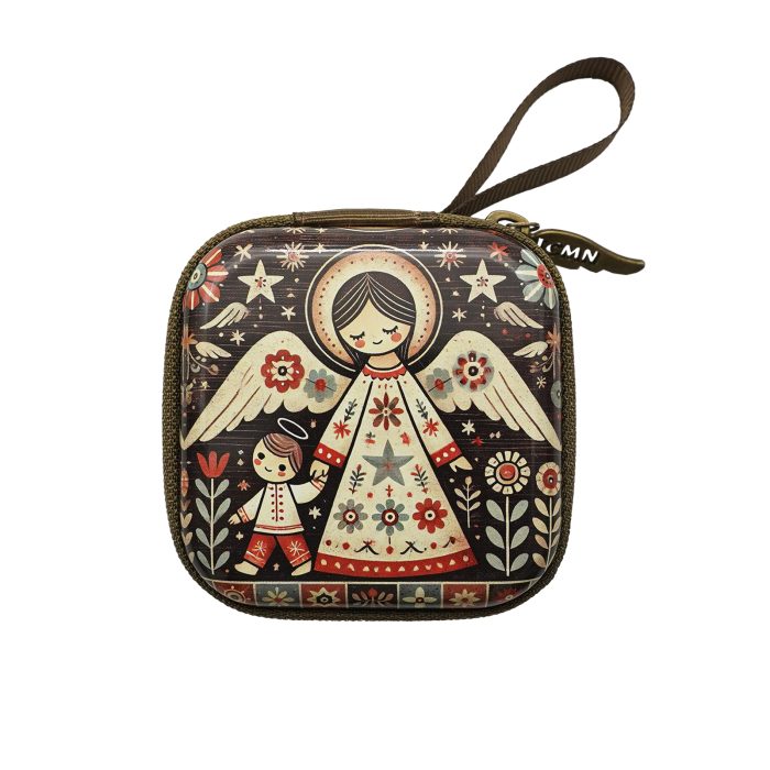 Rosary Case - Guardian Angel - Metal - Zipper - 7x7x3.3cm Catholic religious art