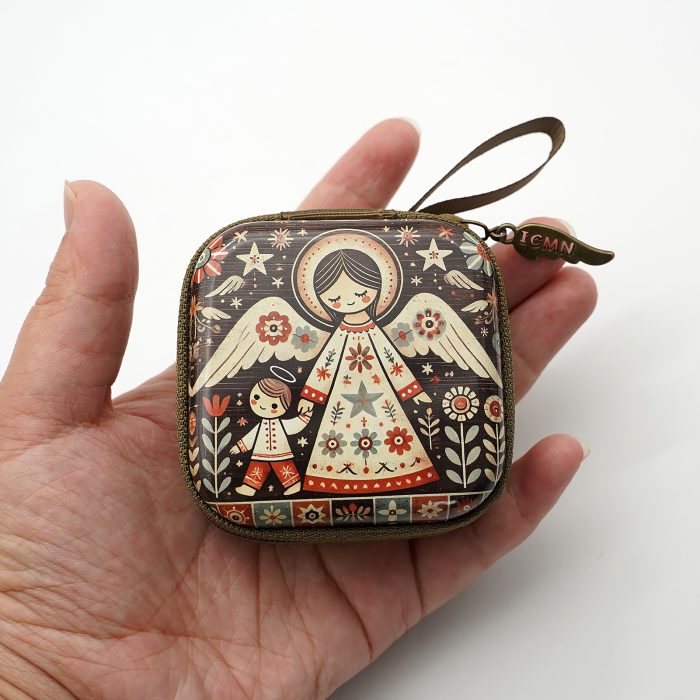 Rosary Case - Guardian Angel - Metal - Zipper - 7x7x3.3cm Catholic religious art