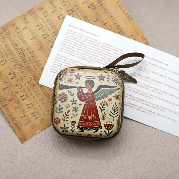 Rosary Case - Gabriel - Metal - Zipper - 7x7x3.3cm Catholic religious art
