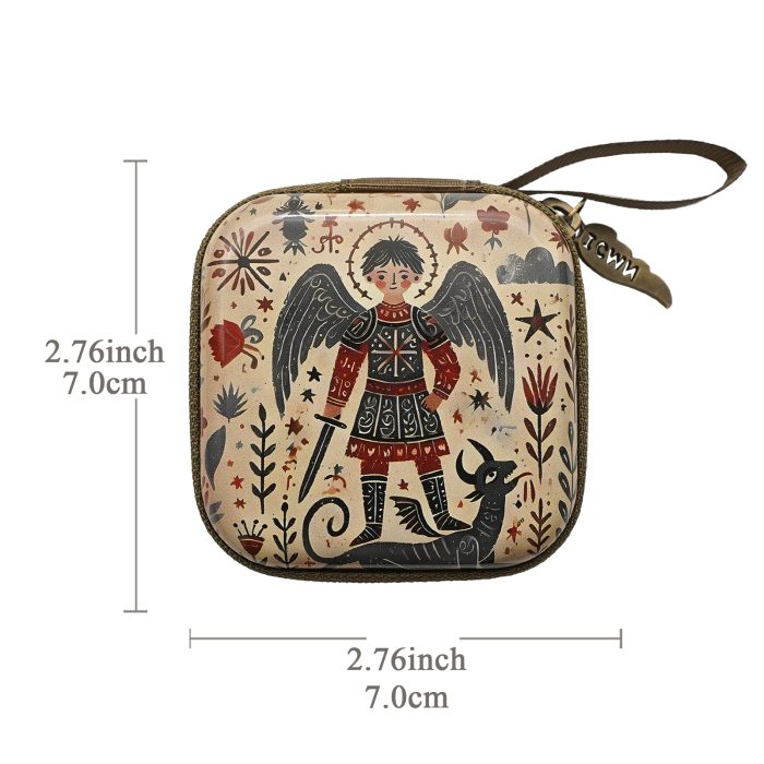 Rosary Case - Michael - Metal - Zipper - 7x7x3.3cm Catholic religious art