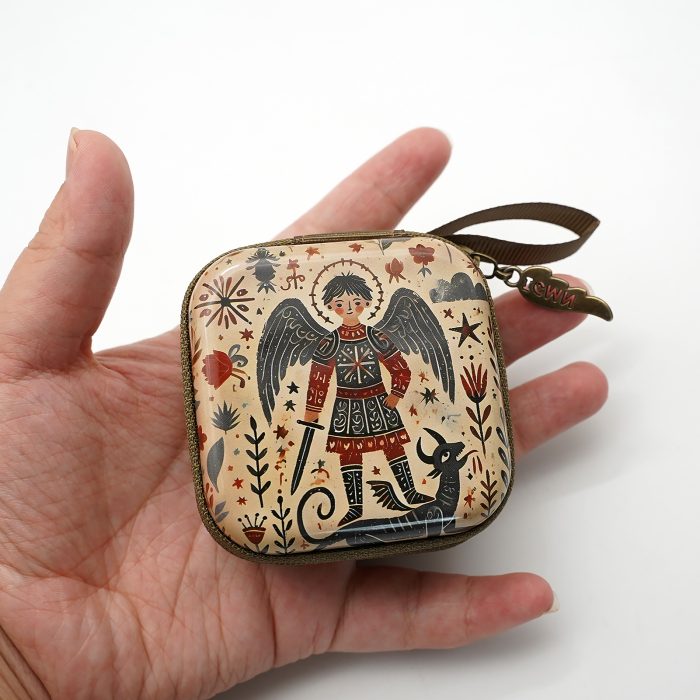 Rosary Case - Michael - Metal - Zipper - 7x7x3.3cm Catholic religious art