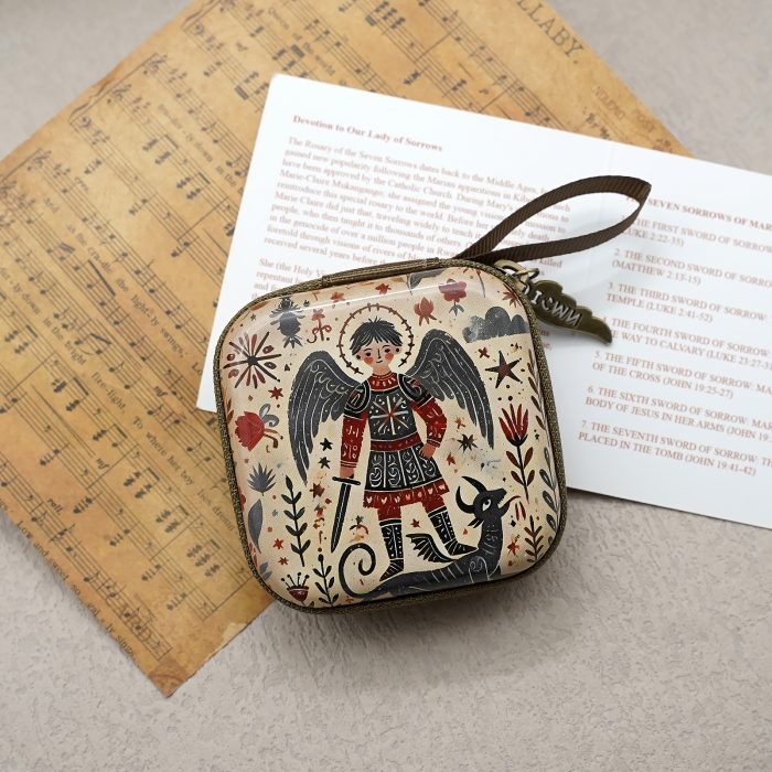 Rosary Case - Michael - Metal - Zipper - 7x7x3.3cm Catholic religious art