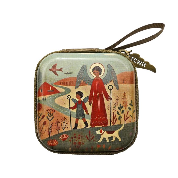 Rosary Case - Raphael - Metal - Zipper - 7x7x3.3cm Catholic religious art